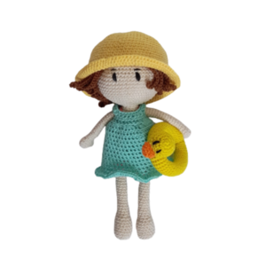 Πλεκτή κούκλα με μαγιό, φόρεμα, καπέλο και σωσίβιο "Δωροθέα", από 100% βαμβακερό νήμα. Ύψος 30εκ. - δώρο, λούτρινα, amigurumi