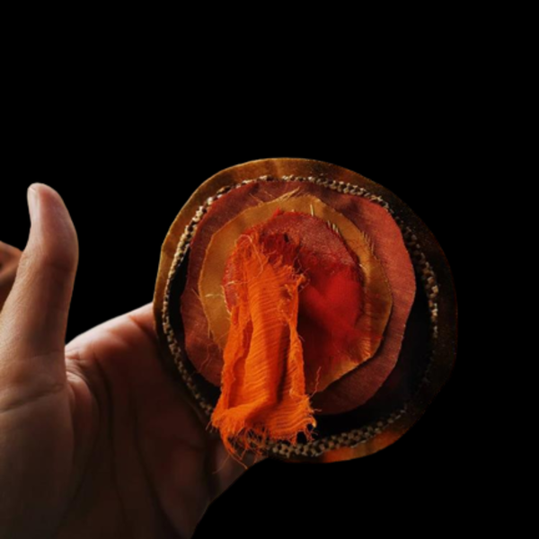 Υφασμάτινη στρογγυλή καρφίτσα σε πορτοκαλί αποχρώσεις - ύφασμα - 4