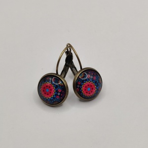 Vintage σκουλαρίκια 12mm red and blue - γυαλί, ορείχαλκος, λουλούδι, μικρά, κρεμαστά - 3