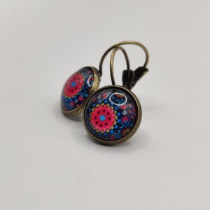 Vintage σκουλαρίκια 12mm red and blue - γυαλί, ορείχαλκος, λουλούδι, μικρά, κρεμαστά - 4