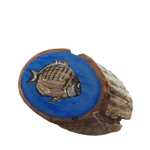 Ψάρια, διακοσμητικό τοίχου κρεμαστό, φυσικό ξύλο καρυδιάς ζωγραφισμένο στο χέρι με ακρυλικά χρώματα 15εκ - πίνακες & κάδρα - 3