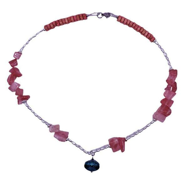Κολιε χαλαζία cherry red και πέρλες, με γυάλινη αχιβάδα μπλε-45 εκ - ημιπολύτιμες πέτρες, γυαλί, κοχύλι, κοντά, layering