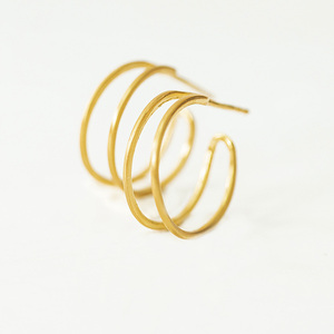 Double Wide Band Earrings-Χειροποίητα Επίχρυσα Σκουλαρίκια από Ασήμι 925 - ασήμι 925, κρίκοι, μικρά, boho, καρφάκι