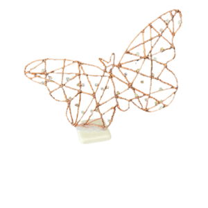 Διακοσμητική πεταλούδα από 3D pen pls πλαστικό με χάντρες μπρονζέ 23X24X5 - πέτρα, διακοσμητικά