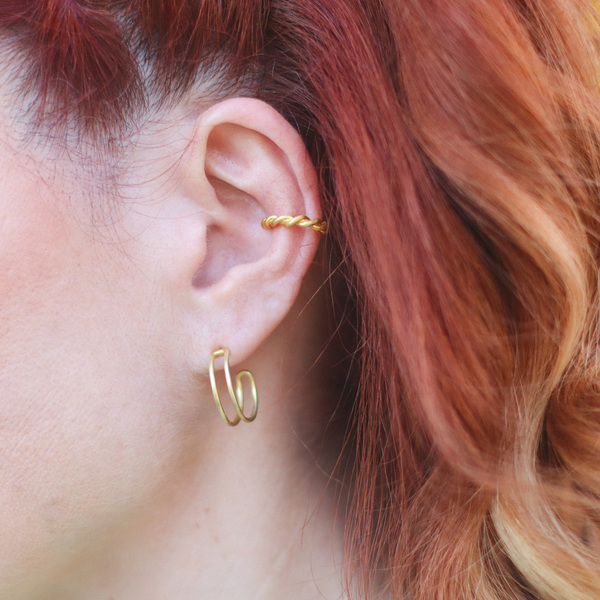 Baided Ear Cuff Earrings - επιχρυσωμένα, ασήμι 925, μικρά, ear cuffs, φθηνά - 2