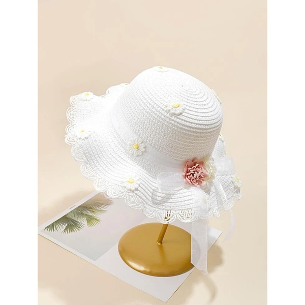 Παιδικό καπέλο ψάθινο με λουλούδια και φιόγκο!!! - ψάθινα - 2