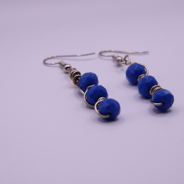 Κρεμαστά σκουλαρίκια με μπλε κρυσταλλικές χάντρες, 5,5 cm - μακριά, ατσάλι, boho, κρεμαστά, μεγάλα - 2