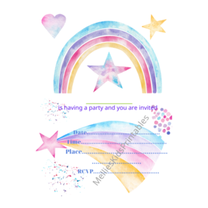Rainbow party invitation english, digital product for printing at home, 5*7inches,  2,5*3,5 inches. - birthday, party, κάρτες, προσκλητήρια