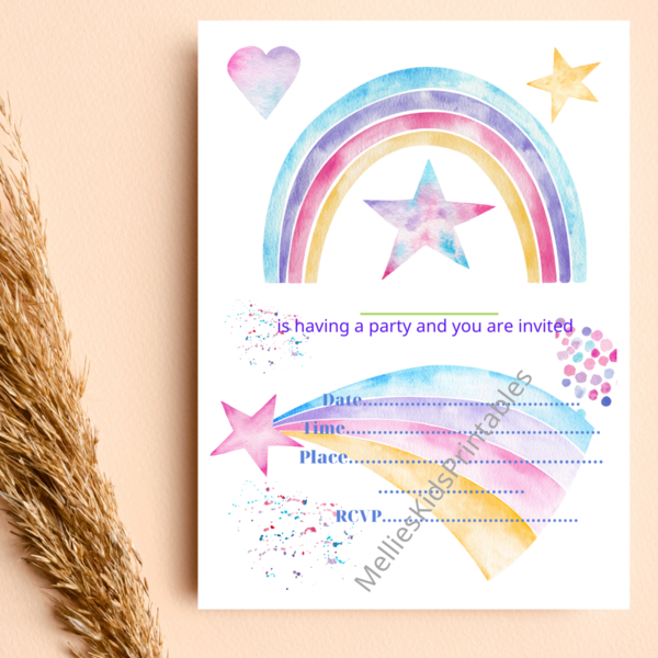 Rainbow party invitation english, digital product for printing at home, 5*7inches,  2,5*3,5 inches. - birthday, party, κάρτες, προσκλητήρια - 2