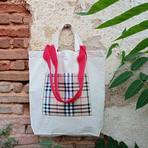Τσάντα πάνινη totebag με τσέπη τ. berberry - ύφασμα, ώμου, Black Friday, tote, πάνινες τσάντες - 2