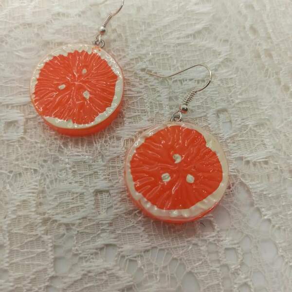 Σκουλαρίκια με φέτες απο πορτοκάλι - ατσάλι, κρεμαστά, γάντζος