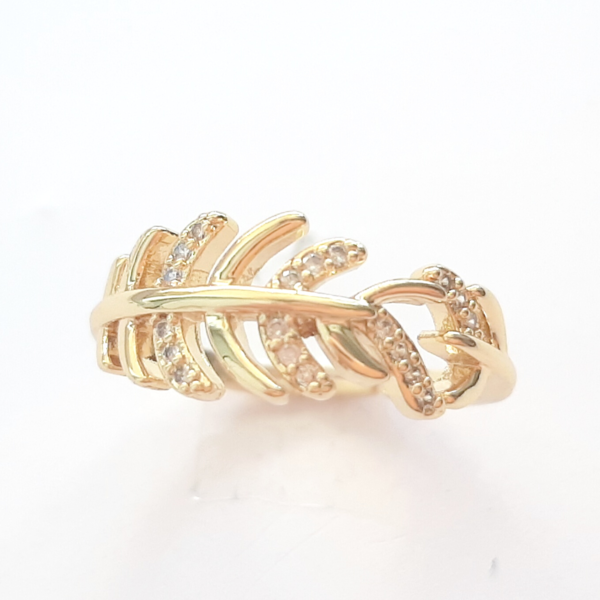 Δαχτυλίδι Leaf Gold - φτερό, ατσάλι, boho, αυξομειούμενα