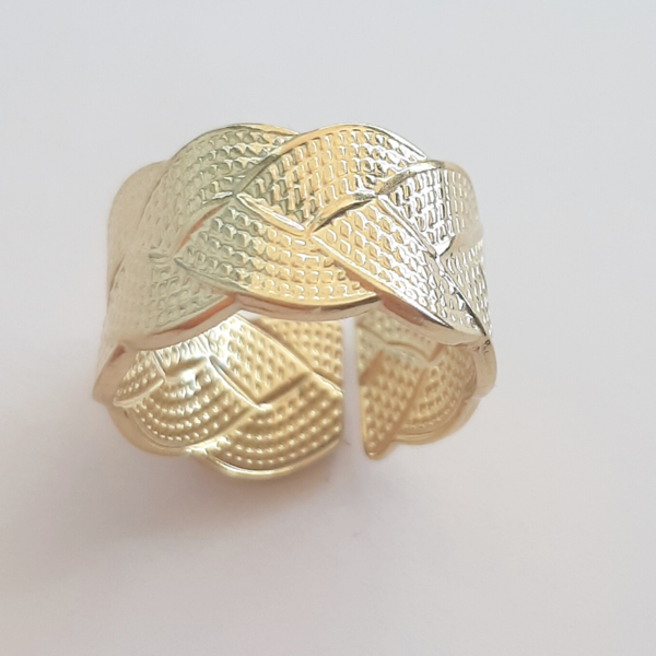 Ατσάλινο Δαχτυλίδι Braid Mat Gold - ασήμι 925, γεωμετρικά σχέδια, boho, μεγάλα, αυξομειούμενα