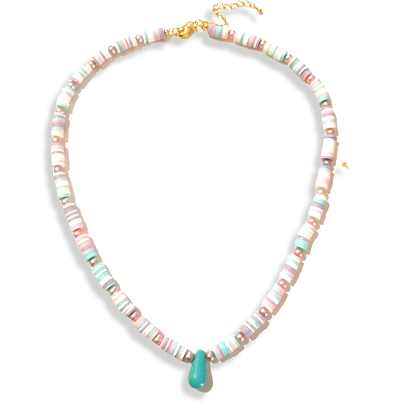 Κολιέ με ημιπολύτιμες πέτρες και φίμο multi colour, συνδυασμένες με φυσικό τυρκουάζ δάκρυ - ημιπολύτιμες πέτρες, charms, set