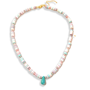 Κολιέ με ημιπολύτιμες πέτρες και φίμο multi colour, συνδυασμένες με φυσικό τυρκουάζ δάκρυ - ημιπολύτιμες πέτρες, charms, set