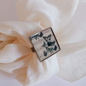 Δαχτυλίδι τετράγωνο vintage πεταλούδες με υγρό γυαλί αυξομειούμενο χειροποίητο - vintage, γυαλί, πεταλούδες, αυξομειούμενα - 2