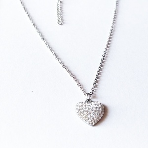 Ατσάλινο κολιέ καρδιά με ατσάλινη ασημί αλυσίδα -47 εκ. - charms, καρδιά, κοντά, ατσάλι, φθηνά - 4
