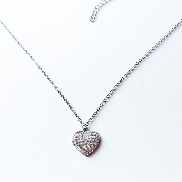 Ατσάλινο κολιέ καρδιά με ατσάλινη ασημί αλυσίδα -47 εκ. - charms, καρδιά, κοντά, ατσάλι, φθηνά - 5