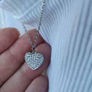 Ατσάλινο κολιέ καρδιά με ατσάλινη ασημί αλυσίδα -47 εκ. - charms, καρδιά, κοντά, ατσάλι, φθηνά - 2