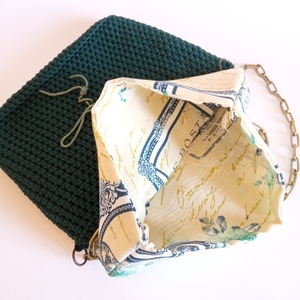 Γυναικεία χειροποίητη τσάντα φάκελος ώμου και χιαστί πλεγμένη με βελονάκι επενδυμένη με ύφασμα με μπρονζέ αλυσίδα - ύφασμα, ώμου, χιαστί, φλοράλ, πλεκτές τσάντες - 5
