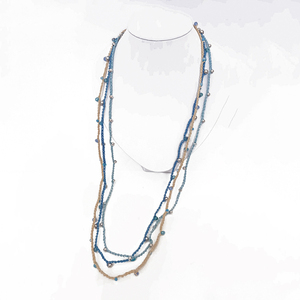 Σετ Κολιέ Υπάτη με χάντρες (Μπλε-εκρού-γαλάζιο) - χάντρες, μακριά, boho, δώρα για γυναίκες