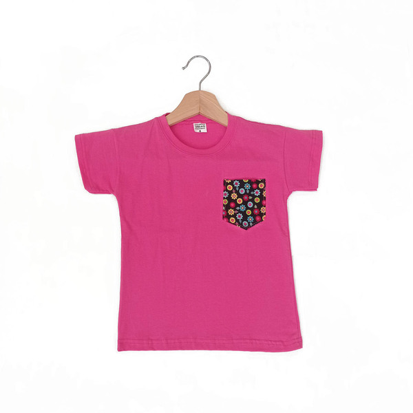 T-shirt παιδικό φούξια με εμπριμέ τσεπάκι - κορίτσι, Black Friday, παιδικά ρούχα