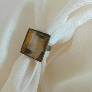Δαχτυλίδι γυναικείο τετράγωνο μπρονζέ αυξομειούμενο, με υγρό γυαλί - γυαλί, αυξομειούμενα - 2