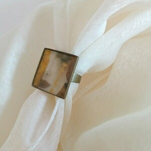 Δαχτυλίδι γυναικείο τετράγωνο μπρονζέ αυξομειούμενο, με υγρό γυαλί - γυαλί, αυξομειούμενα - 4