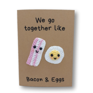 Κάρτα με πλεκτό σχέδιο - Αυγό και μπεϊκον - γενέθλια, επέτειος, αγ. βαλεντίνου