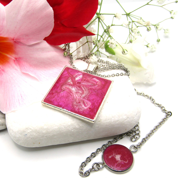April Blossom σετ δώρου με μεγάλο ροζ ασημί κολιέ και ροζ βραχιόλι - γυαλί, μεγάλα, φθηνά - 2