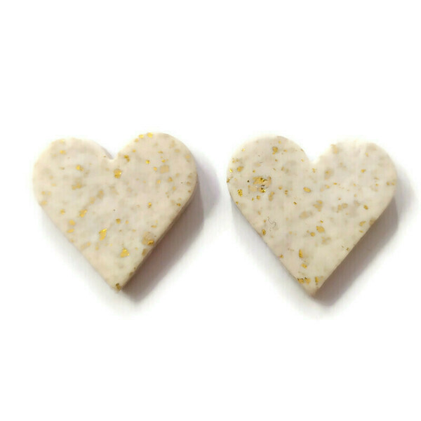 Σετ σκουλαρίκια λευκοί κρίκοι και λευκές καρδιές από πηλό με φύλλο χρυσού - καρδιά, πηλός, κρίκοι, ατσάλι, καρφάκι - 5
