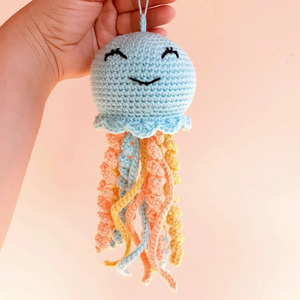 Πλεκτό amigurumi κουκλακι μέδουσα για βρέφη - μέγεθος medium - δώρα για βάπτιση, λούτρινα, amigurumi, δώρα για μωρά - 3