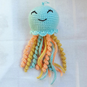 Πλεκτό amigurumi κουκλακι μέδουσα για βρέφη - μέγεθος medium - δώρα για βάπτιση, λούτρινα, amigurumi, δώρα για μωρά - 5