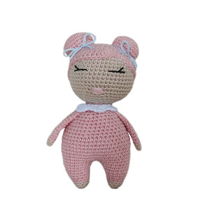 Σετ πλεκτή ροζ κούκλα amigurumi με κουδουνίστρα - ύψος 16/13 εκ - λούτρινα, κουδουνίστρα, μασητικά μωρού - 3