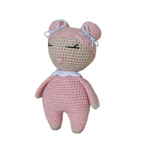 Σετ πλεκτή ροζ κούκλα amigurumi με κουδουνίστρα - ύψος 16/13 εκ - λούτρινα, κουδουνίστρα, μασητικά μωρού - 5