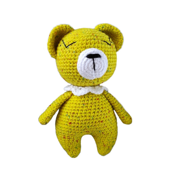 Πλεκτό κουκλάκι έντονο κίτρινο πολύχρωμο αρκουδάκι - ύψος 15 εκ - λούτρινα, αρκουδάκι, βρεφικά, amigurumi