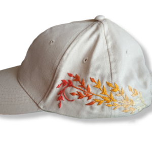 Χειροποίητο κεντημένο καπέλο τζόκεϋ- Θερμά Φύλλα - ύφασμα, boho