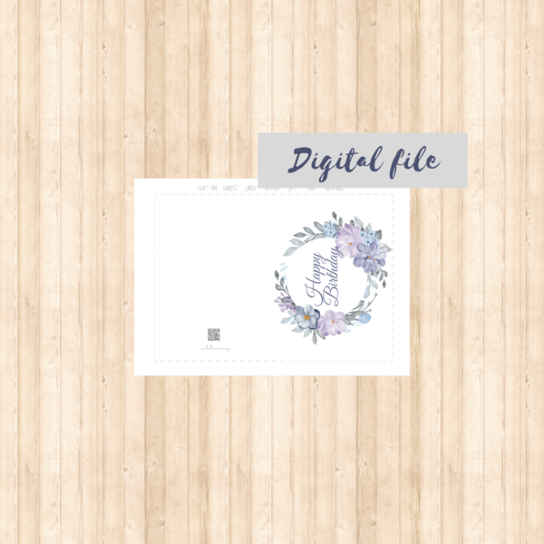 Εκτυπώσιμη κάρτα Happy Birthday τελικό μέγεθος 5x7 inches (12.7 x 17.78 cm) με μπλέ λουλούδια - γενέθλια, κάρτες - 2