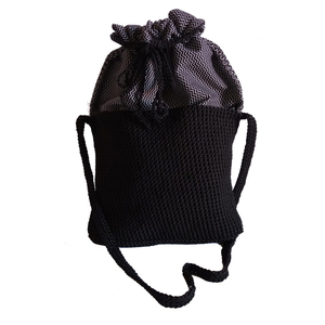 Χειροποίητη πλεκτή τσάντα ώμου μαύρη με υφασμάτινη επένδυση - ώμου, πουγκί, all day, πλεκτές τσάντες, νήμα