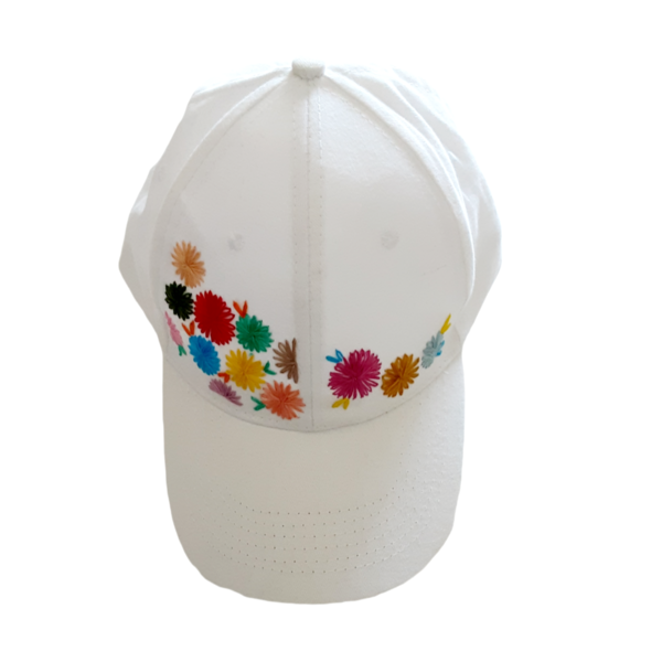 Καπέλο, τζοκευ, με κέντημα, λευκό χρώμα, με μαργαρίτες, 59 εκατοστά, βαμβακερό, χειροποίητο,γυναικείο καπέλο, με γείσο. - ύφασμα, κεντητά