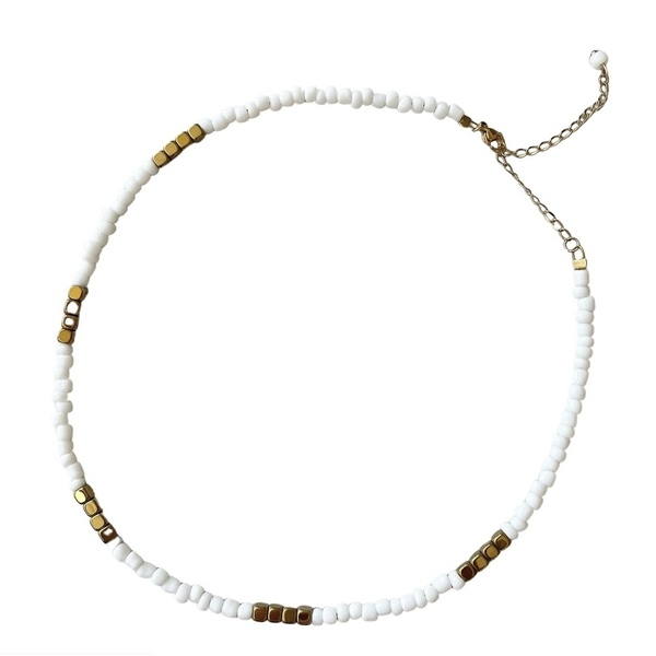 Cyclades Necklace White - ημιπολύτιμες πέτρες, τσόκερ, miyuki delica, κοντά, ατσάλι