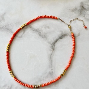 Cyclades Necklace Coral - ημιπολύτιμες πέτρες, τσόκερ, κοντά, ατσάλι - 2