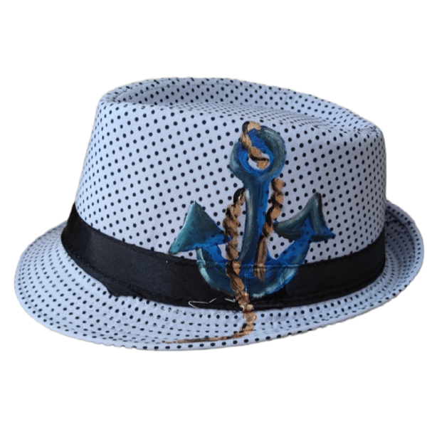 Καπέλο παιδικό γαλάζιο με πουά με άγκυρα - καπέλα
