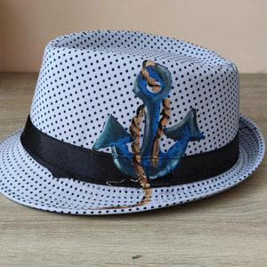 Καπέλο παιδικό γαλάζιο με πουά με άγκυρα - καπέλα - 3