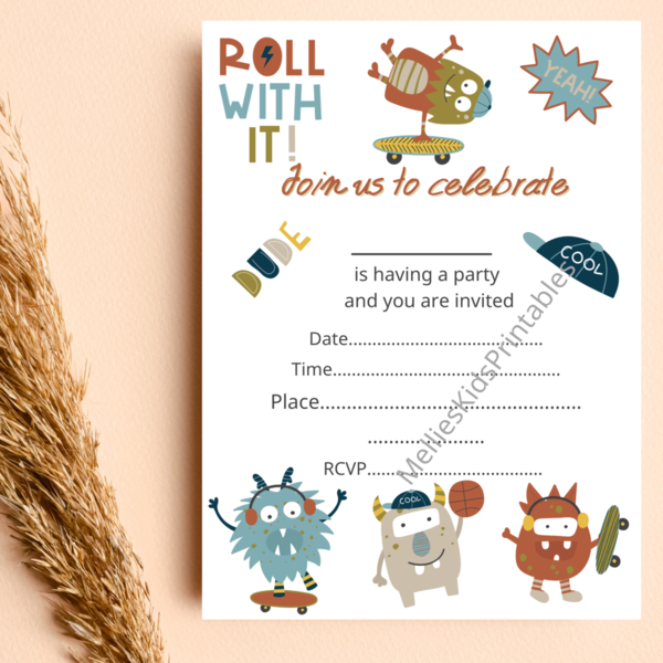 Monsters party invitation english, digital product for printing at home, 5*7inches,  2,5*3,5 inches. - birthday, party, κάρτες, προσκλητήρια - 2