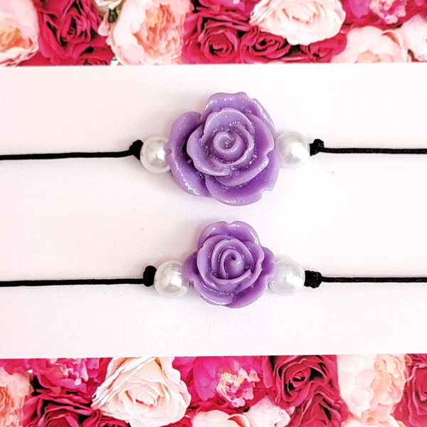 "Rose pair" σετ βραχιόλια - κορδόνια, λουλούδι, μαμά και κόρη, χεριού, αυξομειούμενα - 2