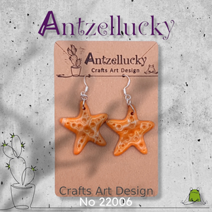 "Starfish" Ι Χειροποίητα μοντέρνα καλοκαιρινά κρεμαστά σκουλαρίκια από πολυμερικό πηλό με τεχνική marble - 5 cm - χρώμα κεραμιδί - πηλός, μικρά, κρεμαστά, γάντζος - 4