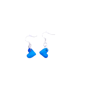 "Small Sea Heart" Ι Χειροποίητα καλοκαιρινά κρεμαστά σκουλαρίκια από πολυμερικό πηλό με τεχνική marble - 3,5 cm - χρώμα μπλε - κρεμαστά, πηλός, γάντζος, μικρά, φθηνά