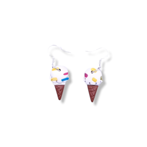 " Ice Cream" I Χειροποίητα μοντέρνα κρεμαστά σκουλαρίκια από πολυμερικό πηλό - 4,5cm - χρώμα λευκό / καφέ - πηλός, μικρά, κρεμαστά, γάντζος - 2