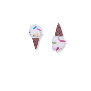 " Ice Cream Not" I Χειροποίητα μοντέρνα καρφωτά σκουλαρίκια από πολυμερικό πηλό - 3,0 cm - χρώμα λευκό / καφέ - καρφωτά, πηλός, γάντζος